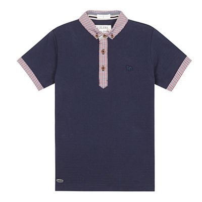 Designer boy's navy gingham collar polo shirt